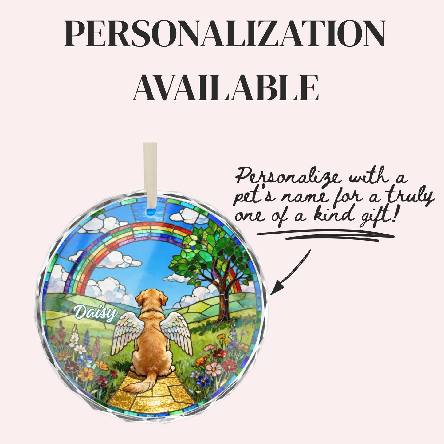 Golden Retriever Rainbow Bridge Stained Glass Ornament