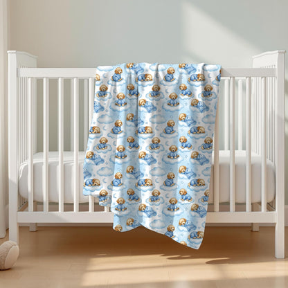 Goldendoodle Blue Baby Blanket, Doodle Dog Baby Shower Baby Boy Newborn Gift Hospital Announcement Blanket Coming Home