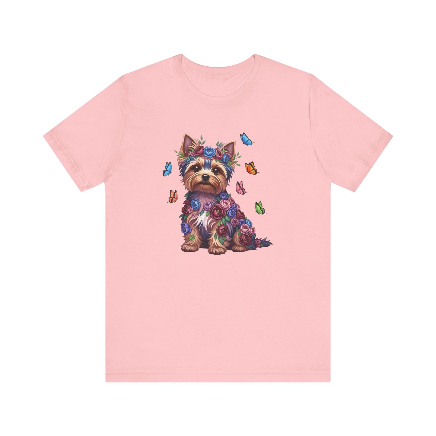 Whimsical Floral Yorkshire Terrier Tee – Colorful Dog Lover Shirt with Butterflies