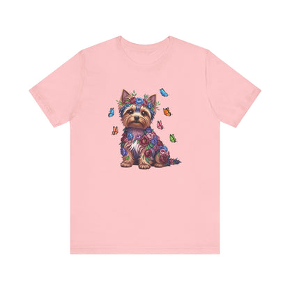 Whimsical Floral Yorkshire Terrier Tee – Colorful Dog Lover Shirt with Butterflies