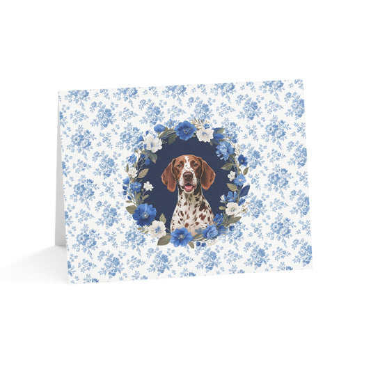 German Shorthaired Pointer Dog Blue Floral Greeting Card Set