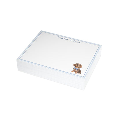 Dachshund Dog Blue Gingham Personalized Notecard Set
