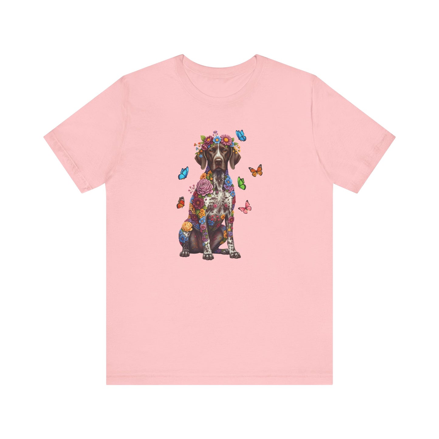 Whimsical Floral German Shorthaired Pointer Tee – Colorful Dog Lover Shirt with Butterflies