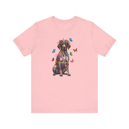 Whimsical Floral German Shorthaired Pointer Tee – Colorful Dog Lover Shirt with Butterflies