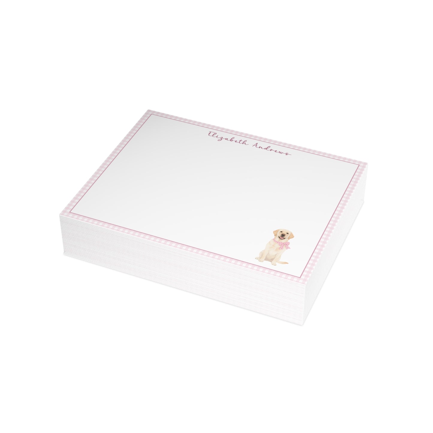Labrador Retriever Dog Pink Gingham Personalized Notecard Set