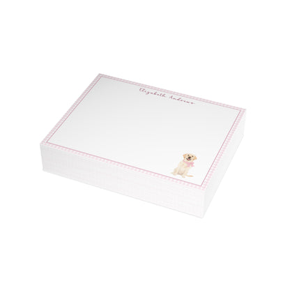 Labrador Retriever Dog Pink Gingham Personalized Notecard Set
