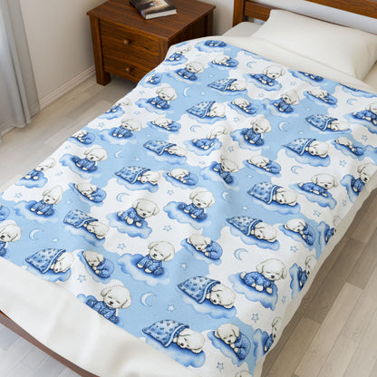 Bichon Frise Dog Blue Baby Blanket, Bichon Frise Baby Shower Baby Boy Newborn Gift Hospital Announcement Blanket Coming Home