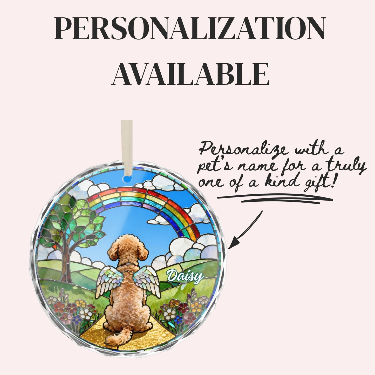 Goldendoodle Rainbow Bridge Stained Glass Ornament