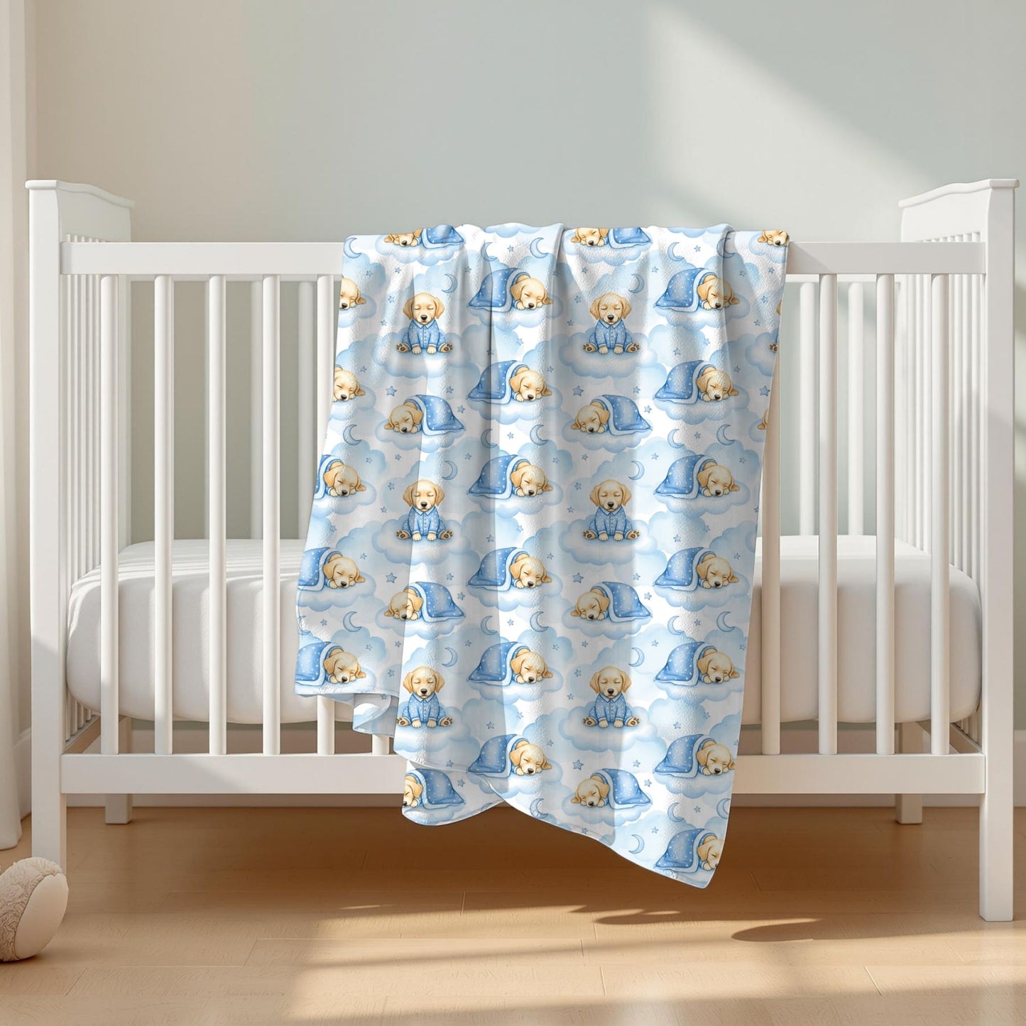 Golden Retriever Blue Baby Blanket, Golden Dog Baby Shower Baby Boy Newborn Gift Hospital Announcement Blanket Coming Home