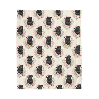 Black Pug Dog Pink Bows and Roses Baby Blanket