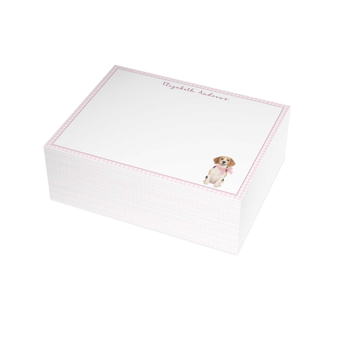 Beagle Dog Pink Gingham Personalized Notecard Set