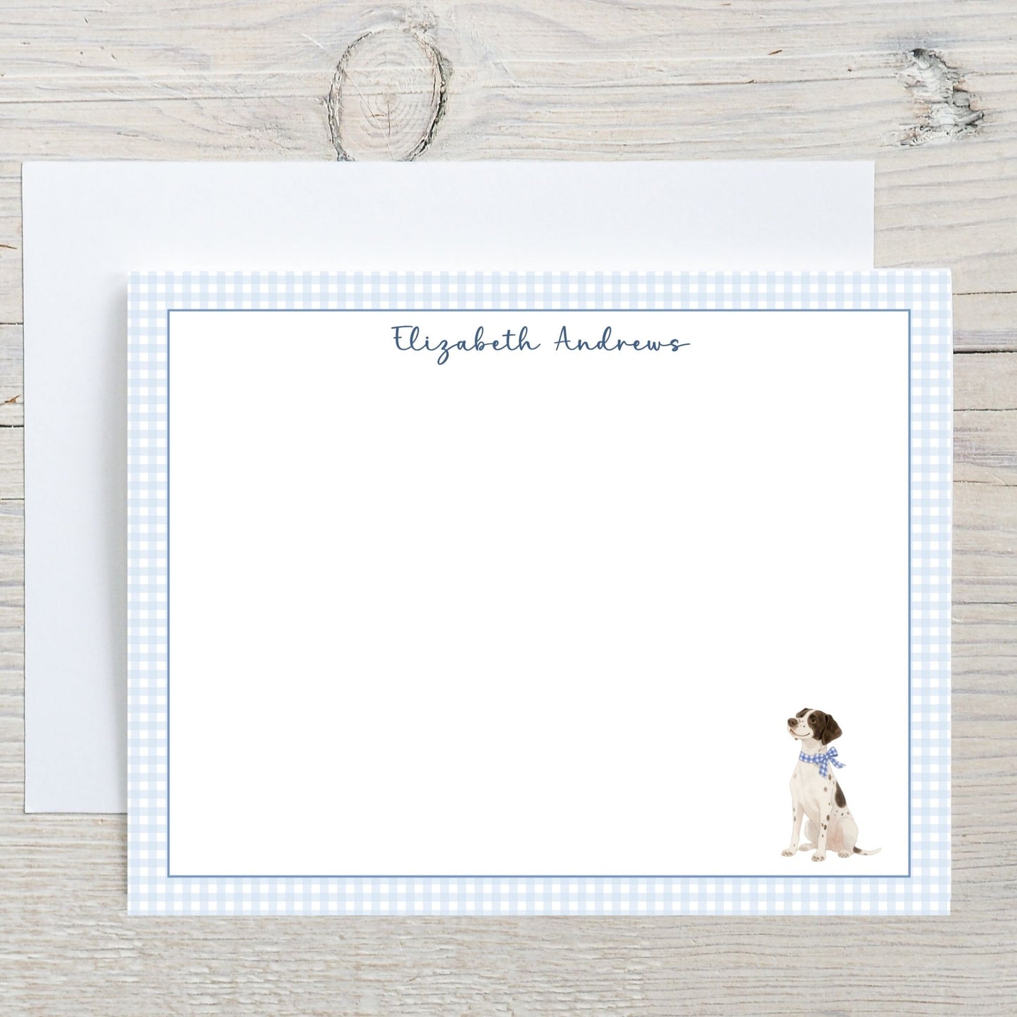 German Shorthaired Pointer Dog Blue Gingham Personalized Notecard Set