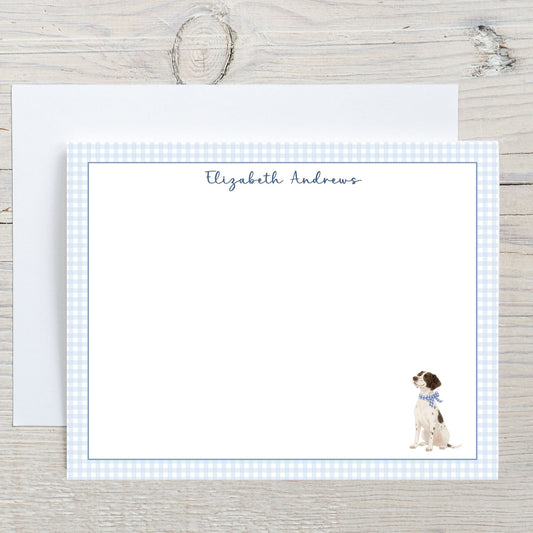 German Shorthaired Pointer Dog Blue Gingham Personalized Notecard Set
