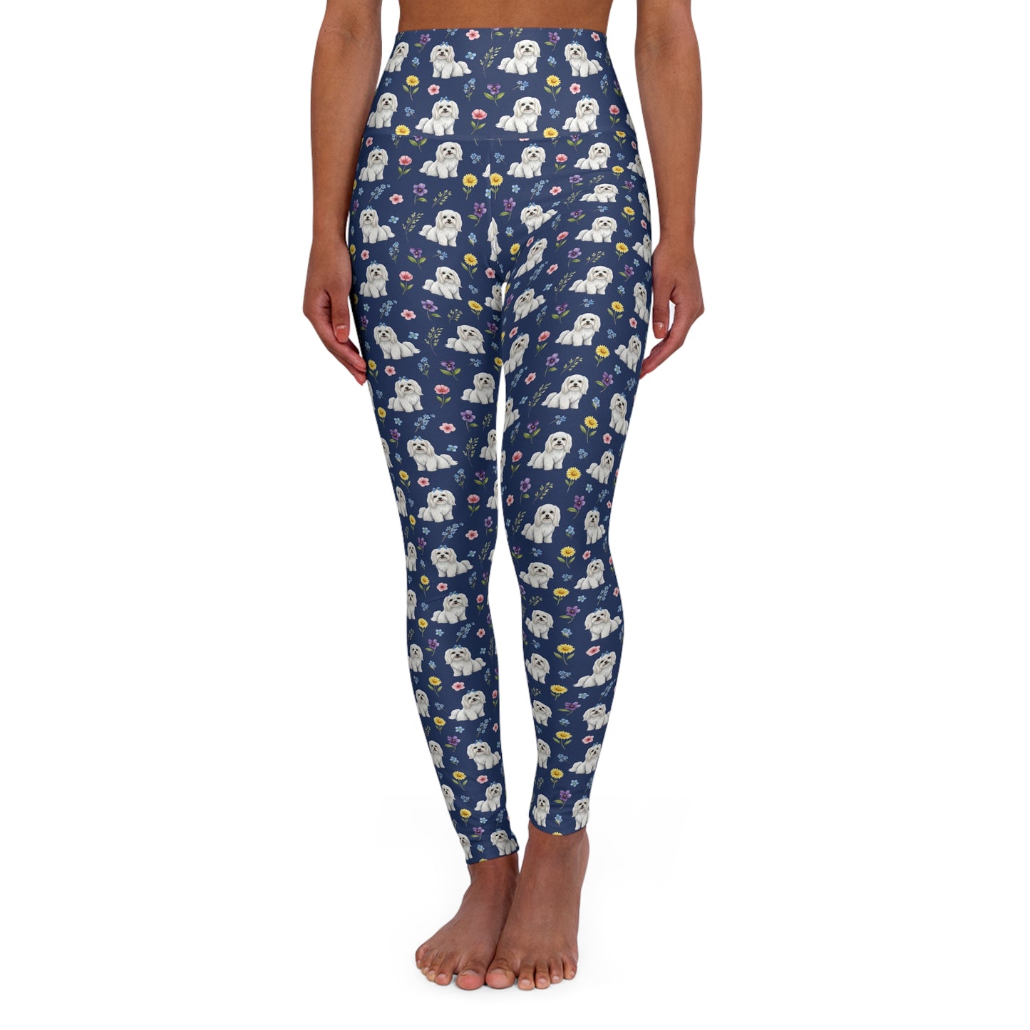 Maltese Dog Floral High Waisted Yoga Leggings - Perfect for Fitness & Everyday Wear