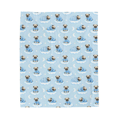 Pug Blue Baby Blanket, Pug Dog Baby Shower Baby Boy Newborn Gift Hospital Announcement Blanket Coming Home