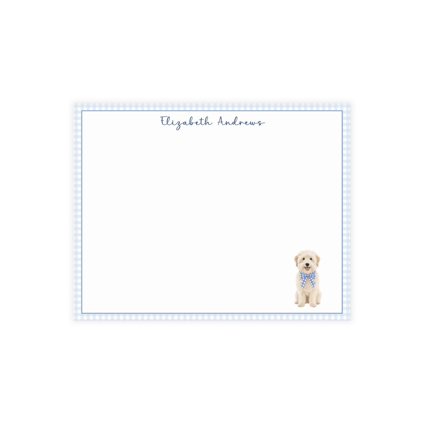 Wheaten Terrier Dog Blue Gingham Personalized Notecard Set