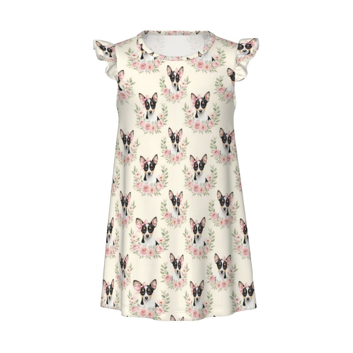 Rat Terrier Dog Girl's Flutter Sleeve Nightgown