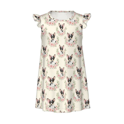 Rat Terrier Dog Girl's Flutter Sleeve Nightgown
