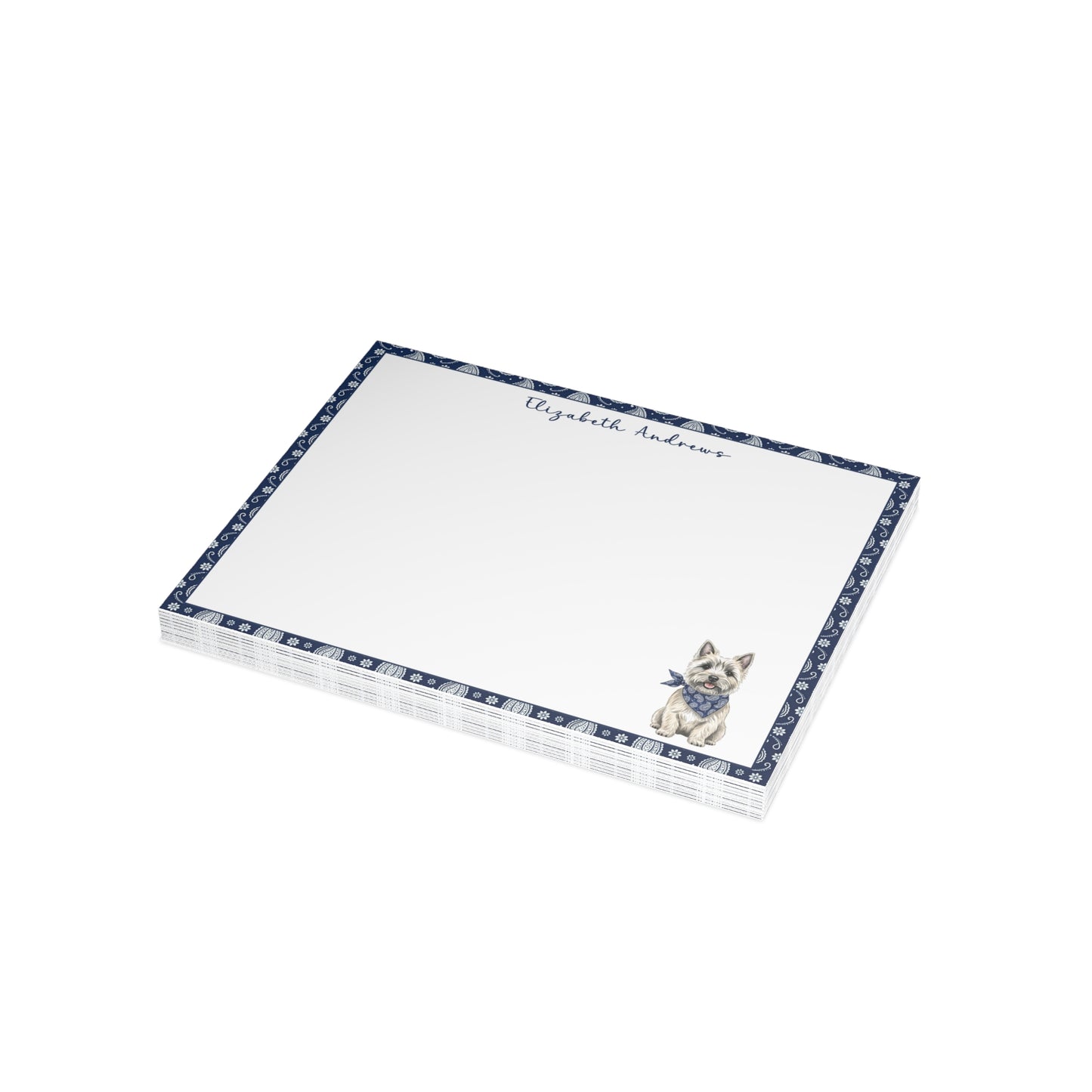 Personalized Cairn Terrier Navy Blue Paisley Notecard Set