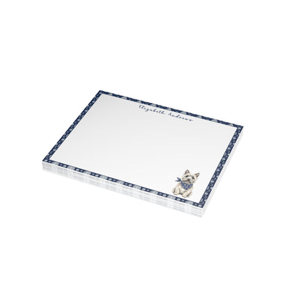 Personalized Cairn Terrier Navy Blue Paisley Notecard Set