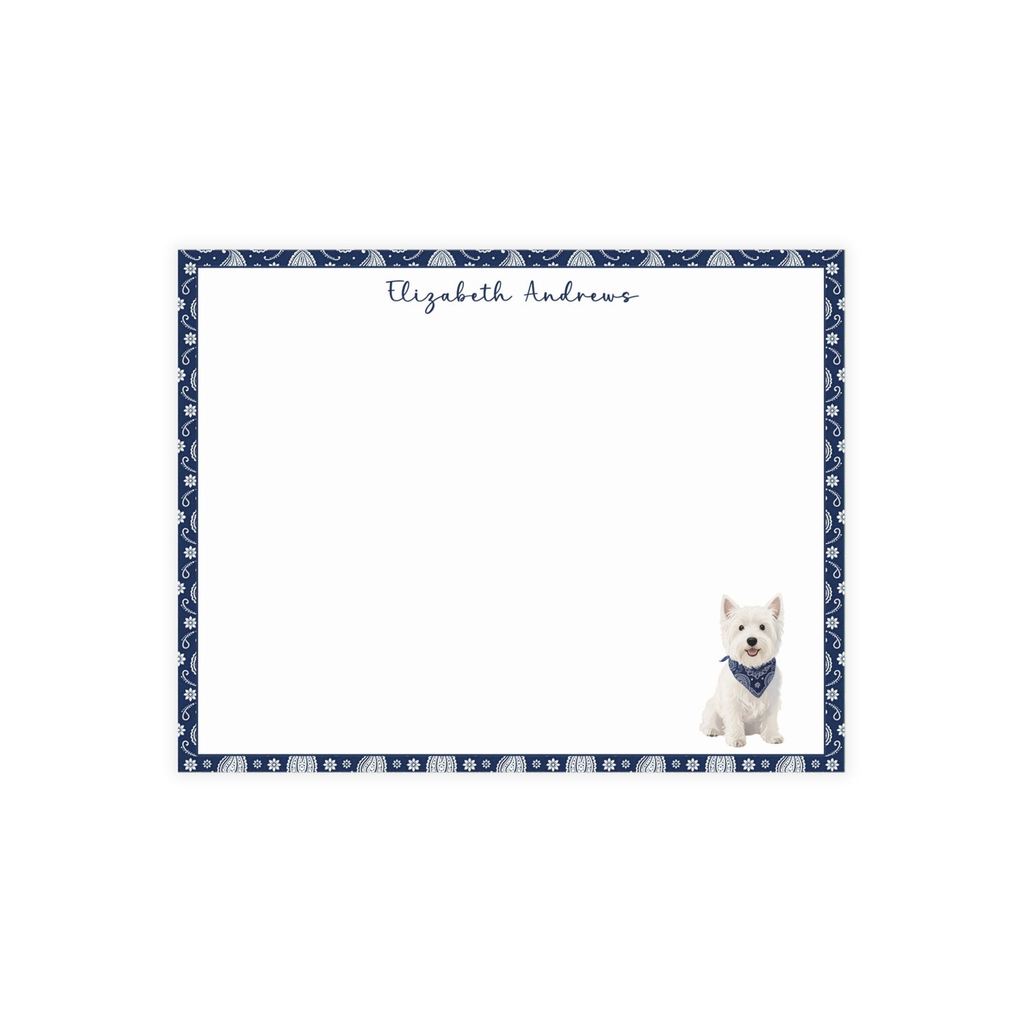 West Highland White Terrier Navy Blue Paisley Notecard Set