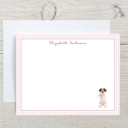 German Shorthaired Pointer Dog Pink Gingham Personalized Notecard Set