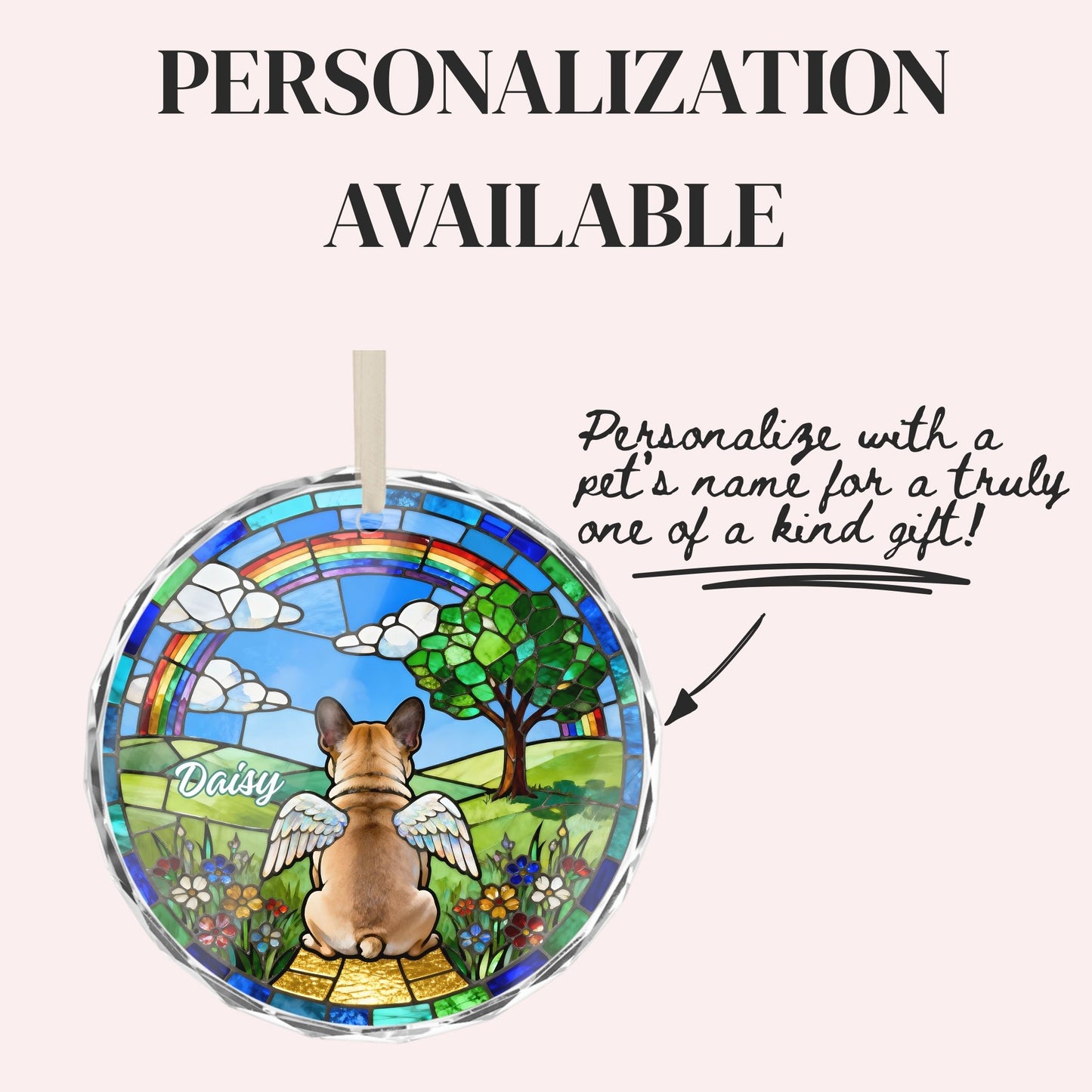 French Bulldog Rainbow Bridge Stained Glass Ornament