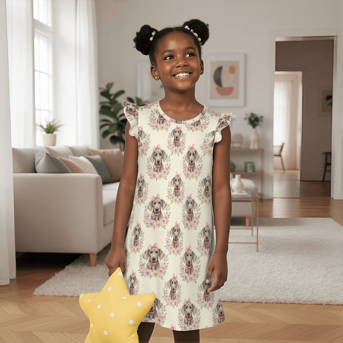 Weimaraner Girl's Flutter Sleeve Nightgown