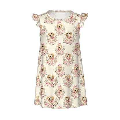 Golden Retriever Girl's Flutter Sleeve Nightgown