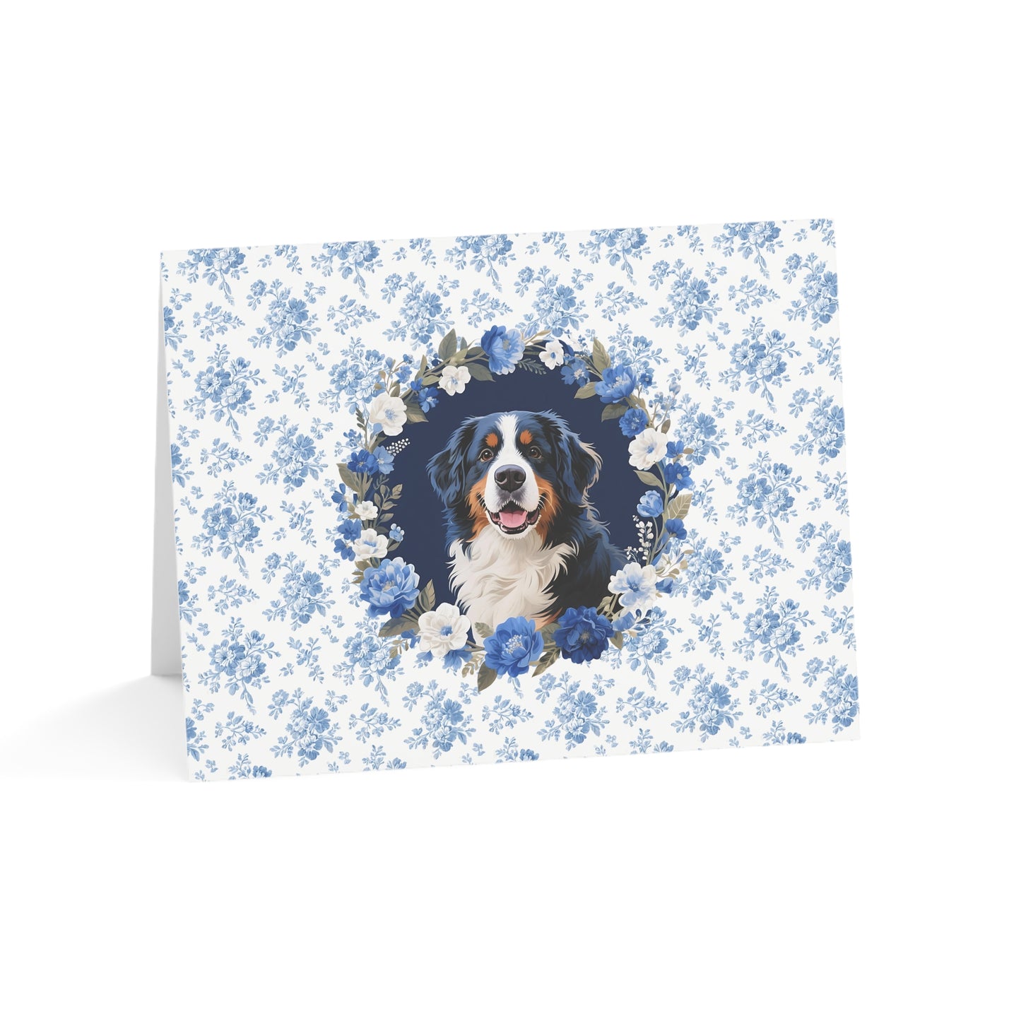Bernese Mountain Dog Blue Floral Greeting Card Set
