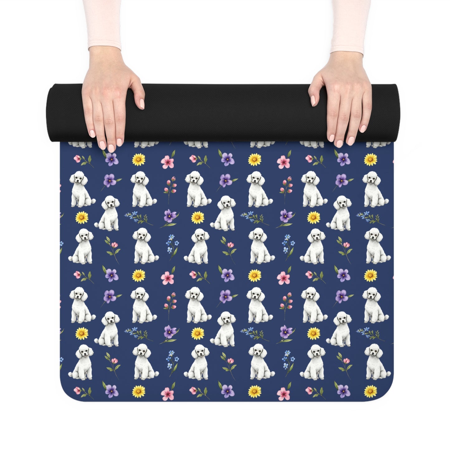 Poodle Dog Floral Yoga Mat – Durable Non-Slip Rubber Surface for Home & Studio Practice