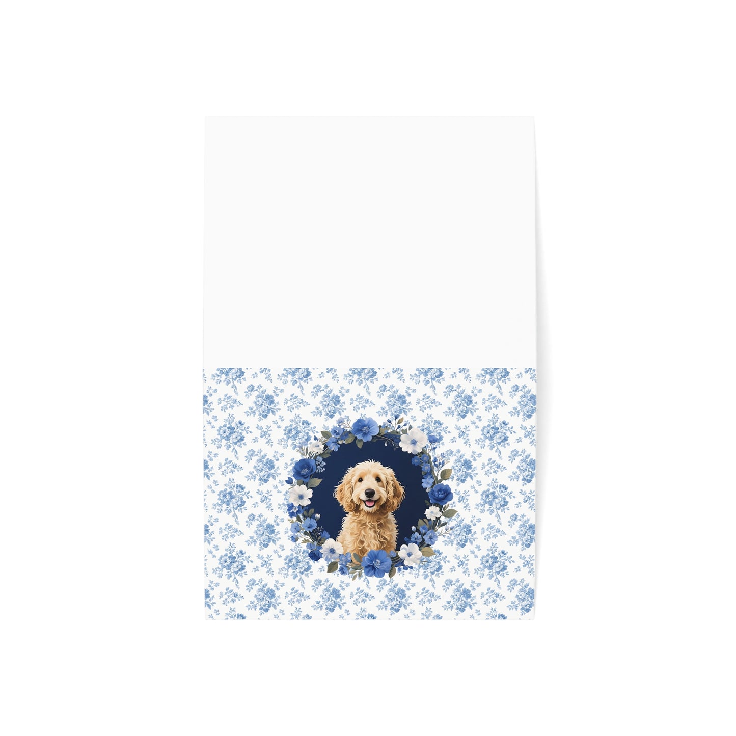 Goldendoodle Dog Blue Floral Greeting Card Set