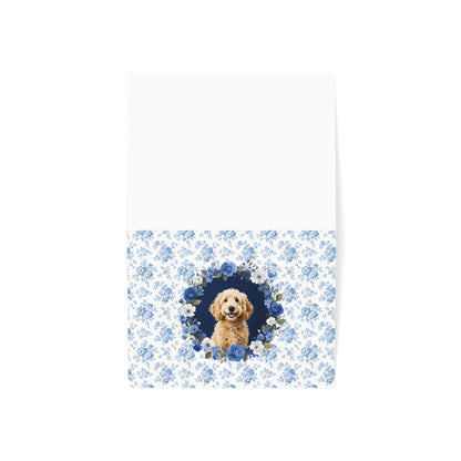 Goldendoodle Dog Blue Floral Greeting Card Set