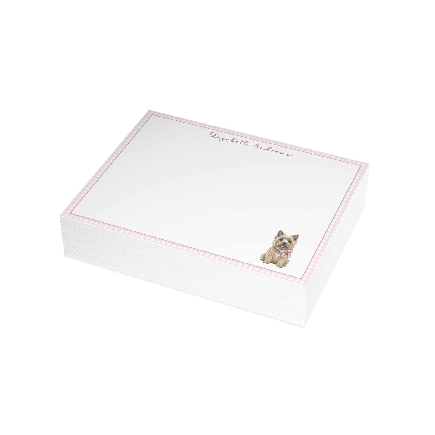 Cairn Terrier Pink Gingham Personalized Notecard Set