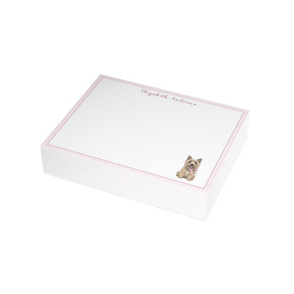 Cairn Terrier Pink Gingham Personalized Notecard Set