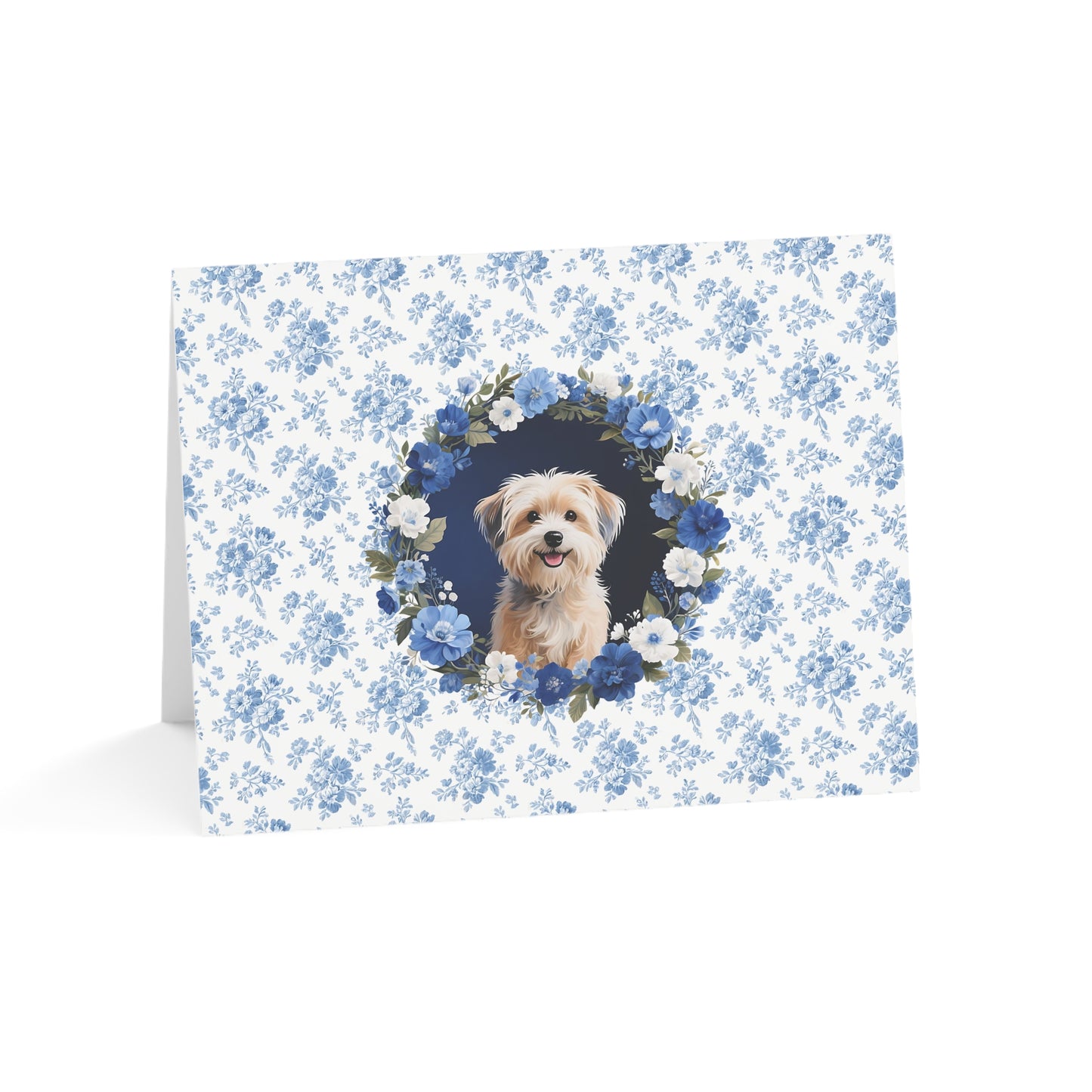 Havanese Dog Blue Floral Greeting Card Set