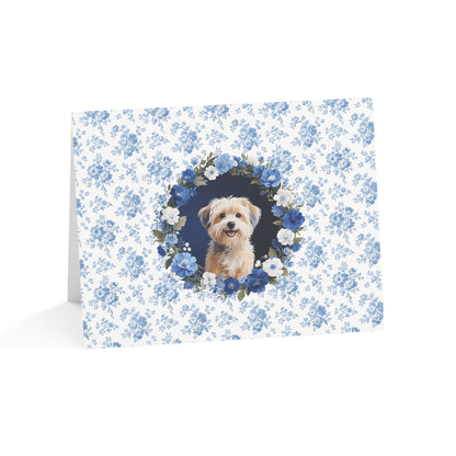 Havanese Dog Blue Floral Greeting Card Set