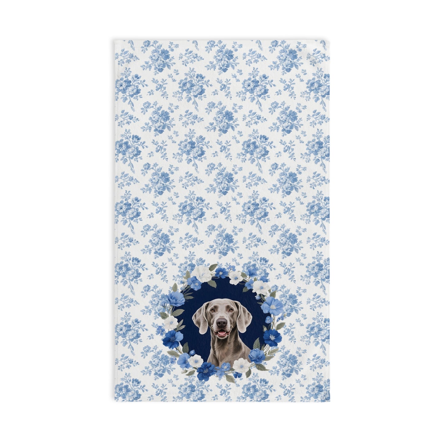 Blue Floral Weimaraner Dog Portrait Hand Towel – Cute Pet Bathroom Accessory