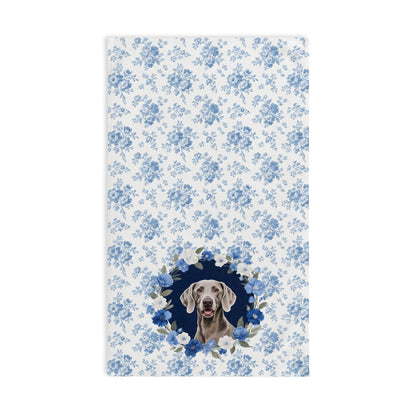 Blue Floral Weimaraner Dog Portrait Hand Towel – Cute Pet Bathroom Accessory