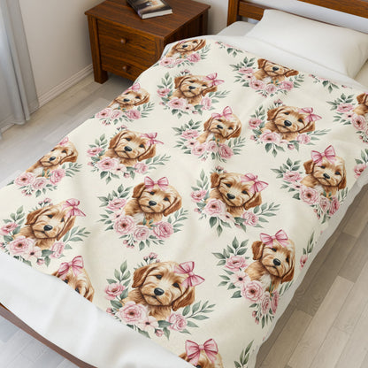 Goldendoodle Pink Baby Blanket, Doodle Dog Baby Shower Baby Girl Newborn Gift Hospital Announcement Blanket Coming Home