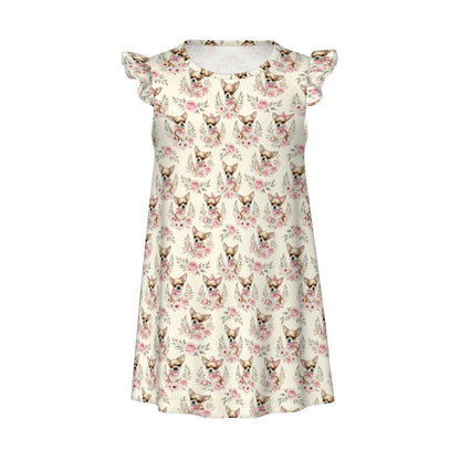 Chihuahua Girl's Flutter Sleeve Nightgown