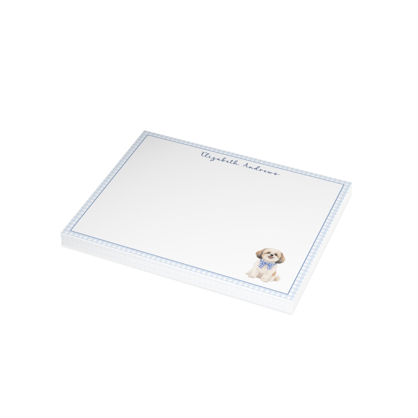 Shih Tzu Dog Blue Gingham Personalized Notecard Set