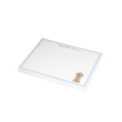 Poodle Dog Blue Gingham Personalized Notecard Set