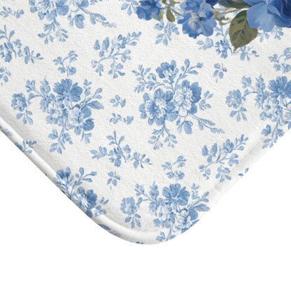 Blue Floral Pitbull Bath Mat – Cute Pitbull Dog Bathroom Rug