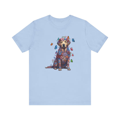 Whimsical Floral Labrador Retriever Tee – Colorful Dog Lover Shirt with Butterflies