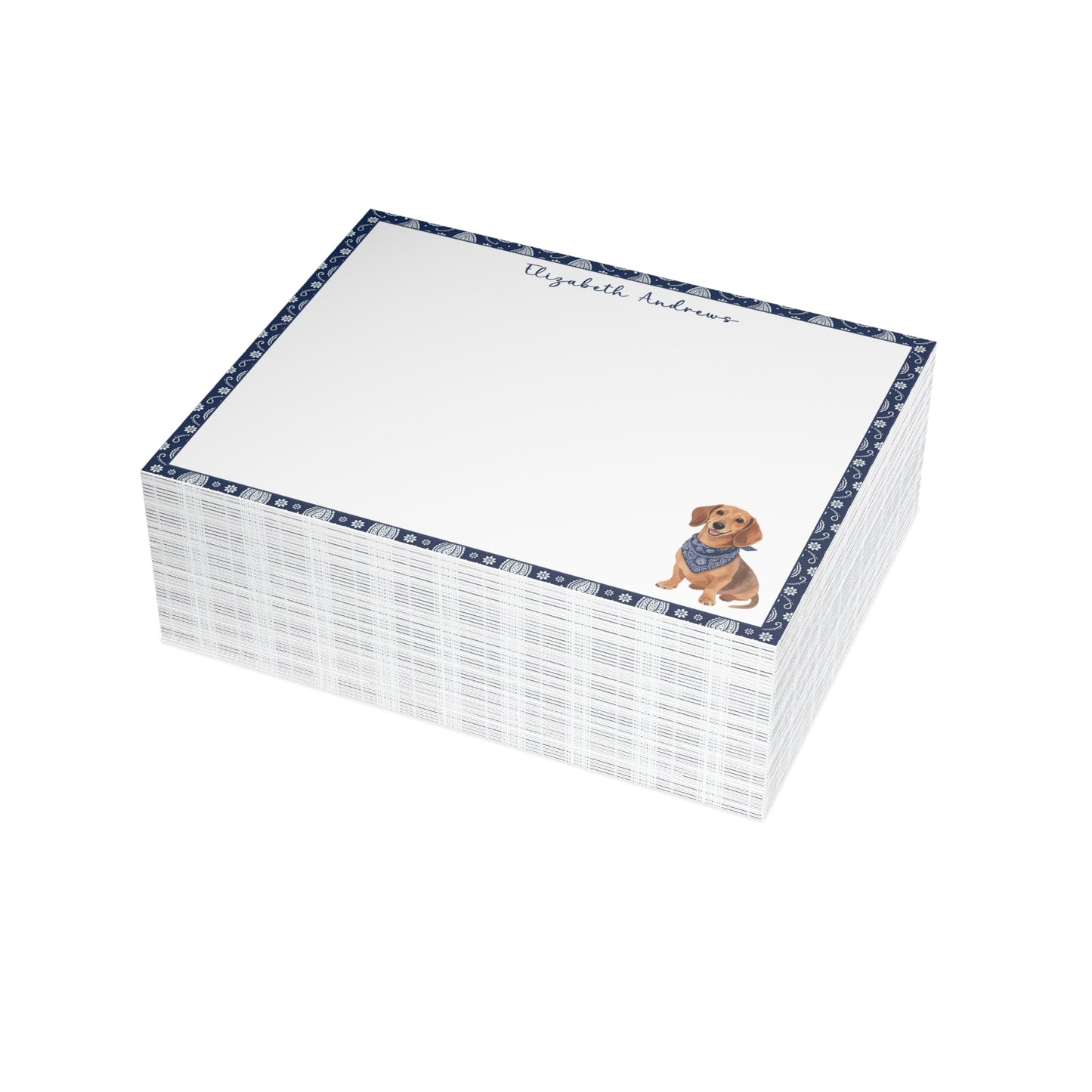 Personalized Dachshund Navy Blue Paisley Notecard Set