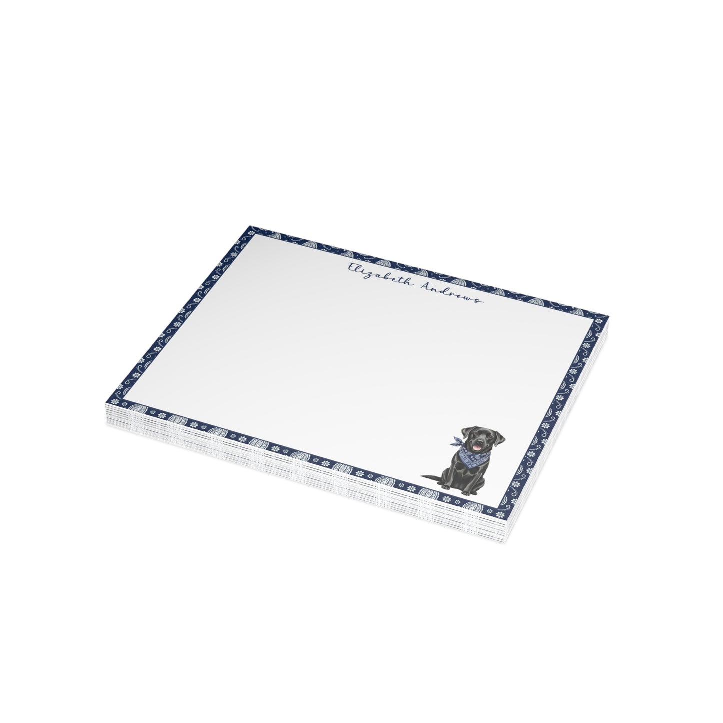 Black Labrador Retriever Navy Blue Paisley Notecard Set