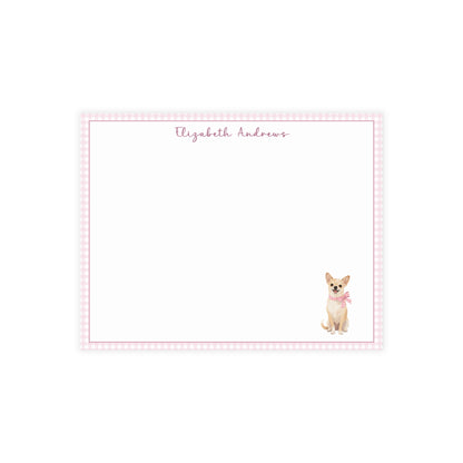 Chihuahua Pink Gingham Personalized Notecard Set