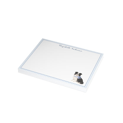 Border Collie Dog Blue Gingham Personalized Notecard Set