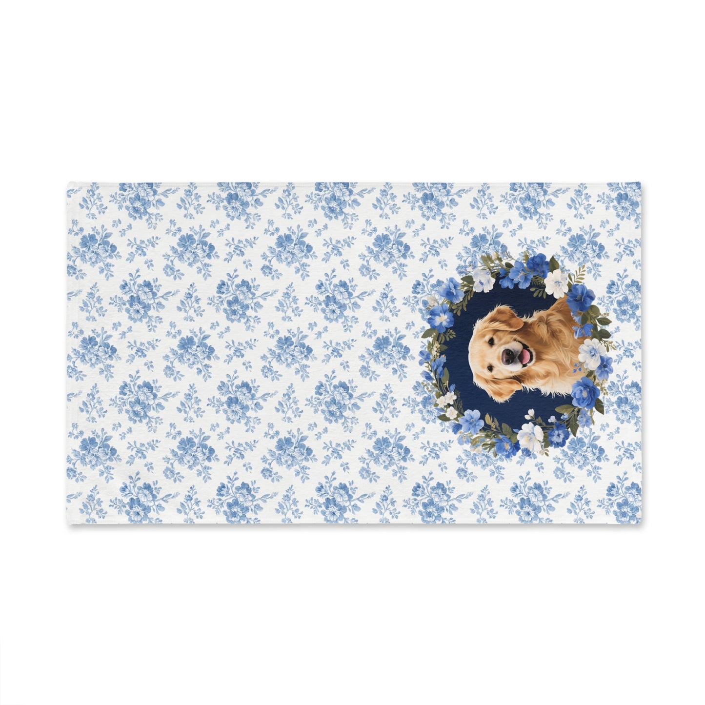 Blue Floral Golden Retriever Dog Portrait Hand Towel – Cute Pet Bathroom Accessory